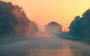 Germany, Bavaria, Mittelkanal with Nymphenburg Palace in the morning Germany, Bavaria, Mittelkanal with Nymphenburg Palace in the morning